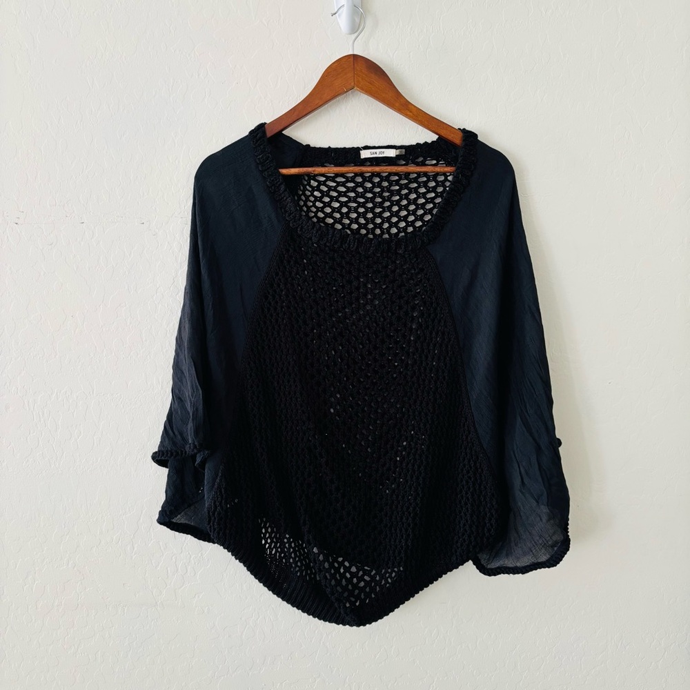 San Joy Open-Knit‎ Sheer Accent Top | Women’s Size Small Crochet Poncho